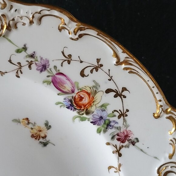 Antique Meissen Plate Courting Couple Romantic Scene Floral Design 8.75" - Picture 3 of 8